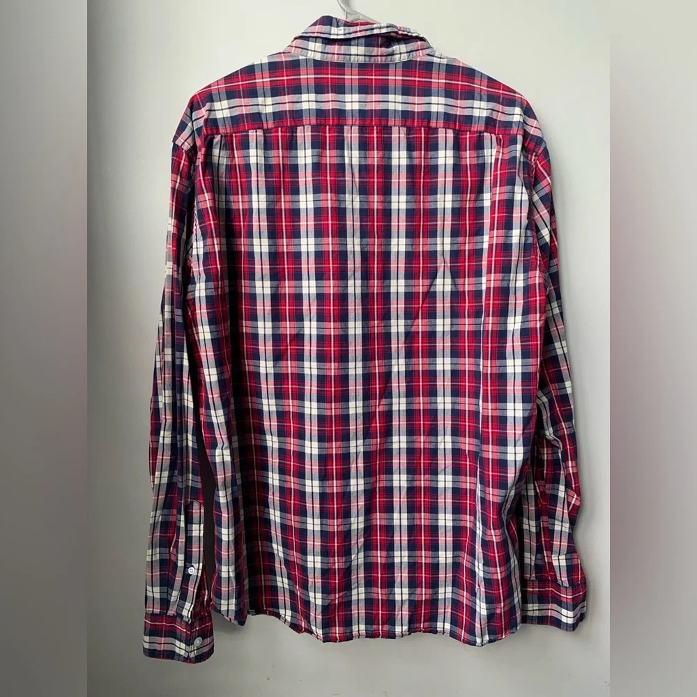 JCREW Red Blue White Plaid Long Sleeve Button-down Cotton Shirt Size: XL Slim